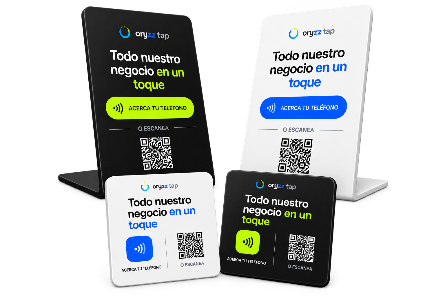 La línea Oryzz Pro en stand y placa, en blanco y negro